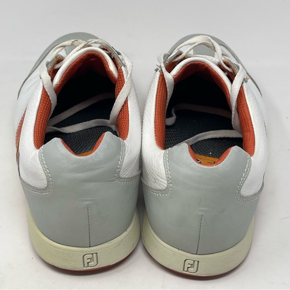 Footjoy Contour Casual Golf Shoes Mens 9.5 White Orange Leather Spikeless 54303 - Picture 11 of 16